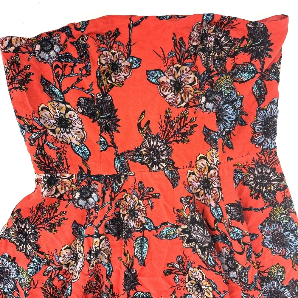 Free People Mila Strapless Floral Animal Print Maxi Dress Size 10 Boho Red